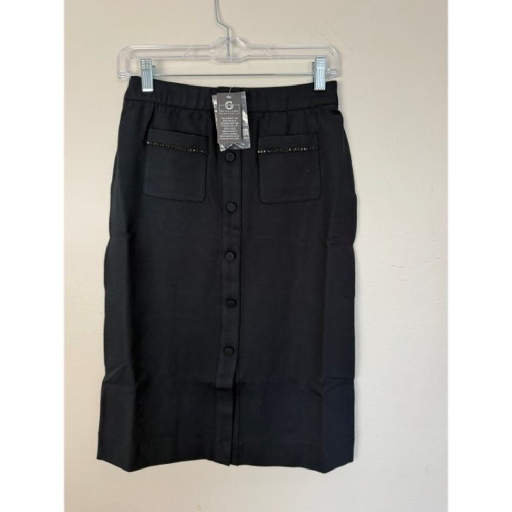 G by Giuliana Black Label Skirt Womens XS Black Button Front Rhinestone Midi NEW